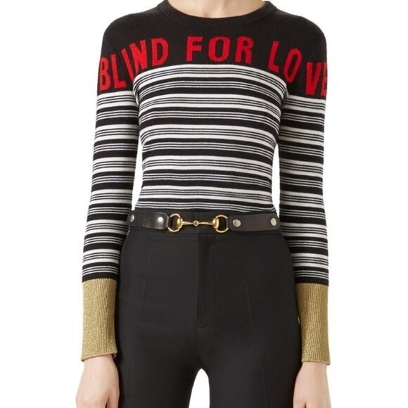 New GUCCI Authentic Blind For Love Cashmere Striped Sweater 2018 Collection NWT - Picture 1 of 17